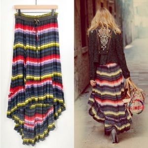 Free People Hi Low Maxi Crinkle Skirt Drawstring Waist Gypsy Boho